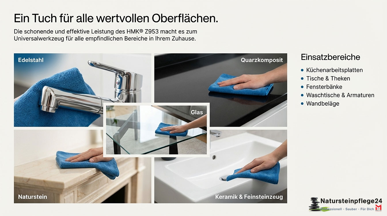 Microfasertuch zur streifenfreien Reinigung und Pflege von Natursteinoberflächen
